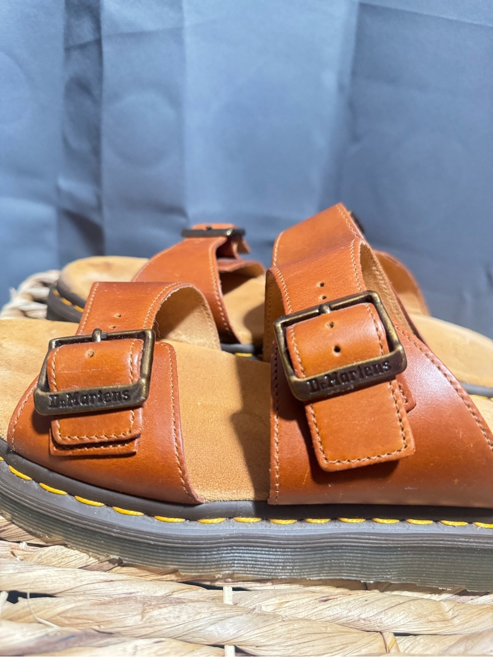 Men's Dr. Martens Brown Leather Double-Buckle Slide Sandals - Picture 3 of 8